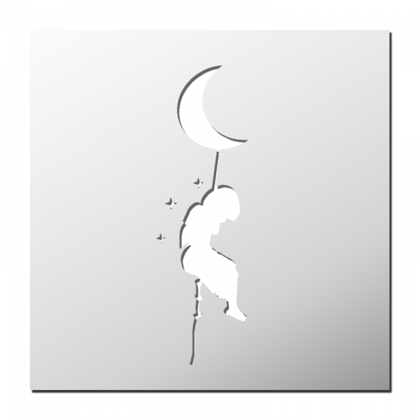 Pochoir Enfant accroché à la Lune