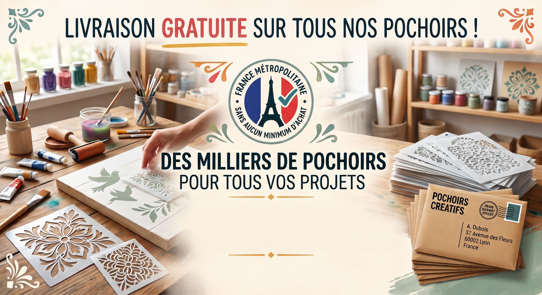 Livraison gratuite sur tous nos pochoirs : créez sans compter !